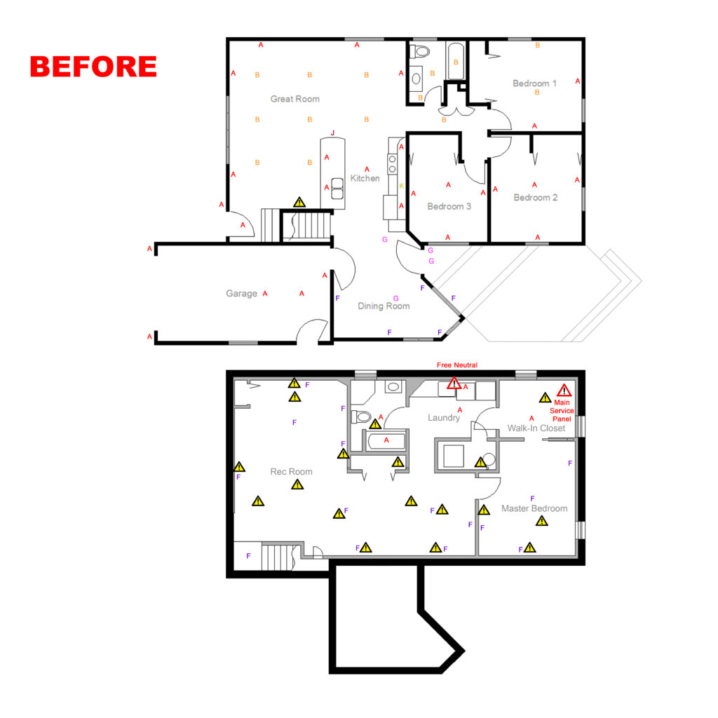 BEFORE: House floorplan showing large circuits in no sensible order.